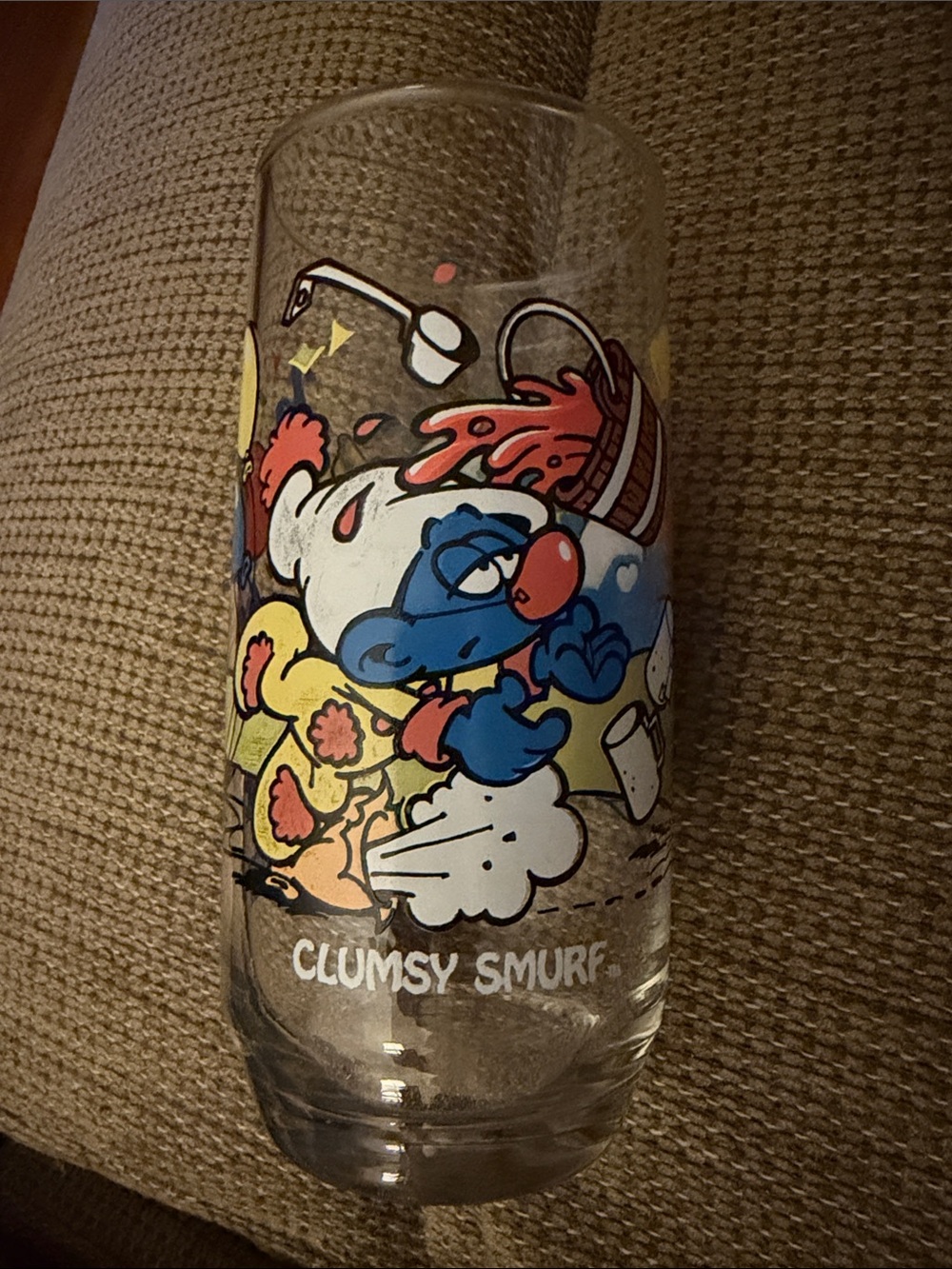 Clumsy Smurf Vintage 1983 Peyo Glass